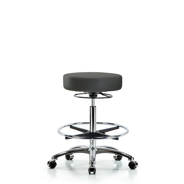 Vin Stool without Back Chr-High Bench Ht with Chr Foot Ring and Casters in Charcoal Trailblazer Vin