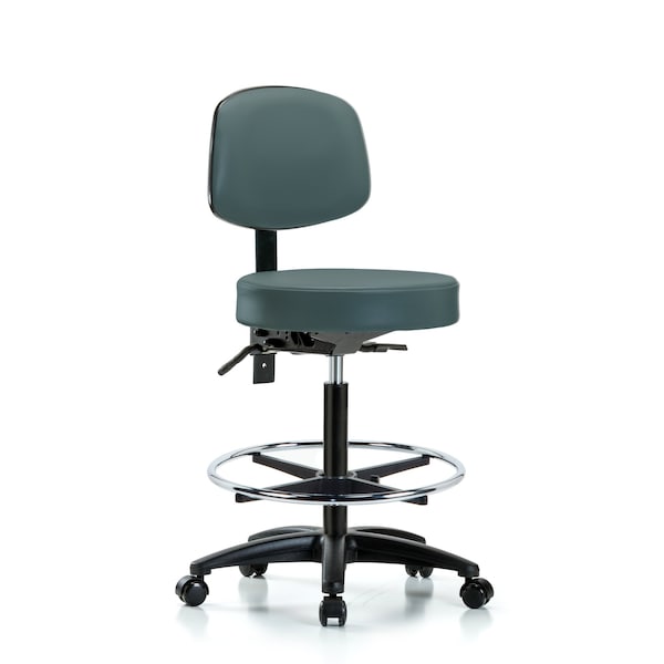 Bench Stool, Hi, Vin, Bk, CF, Casters, Blu