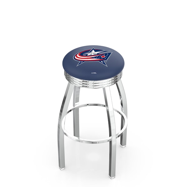 25" Chrome Columbus Blue Jackets Swivel Bar Stool, Accent Ring