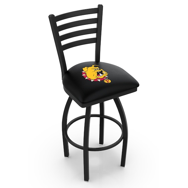 25" Blk Wrinkle Ferris State Swivel Bar Stool, Ladder Back