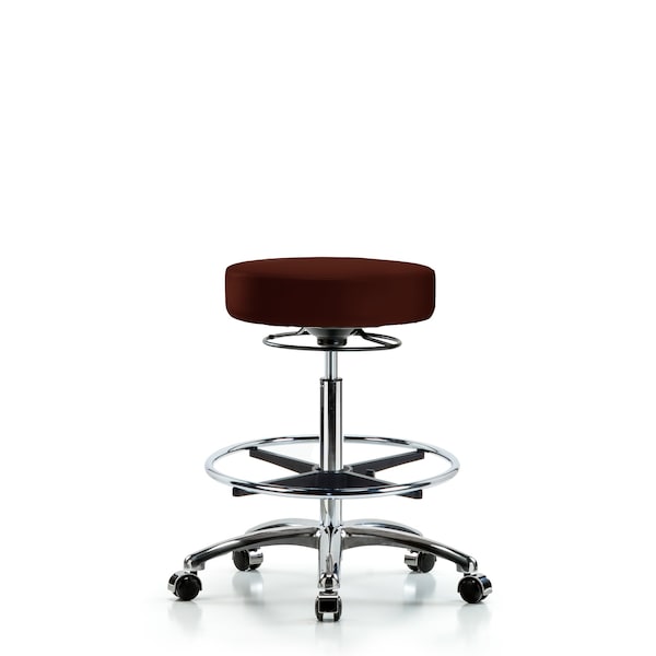 Bench Stool, Hi, Chrm, Vin, CF, Castrs, Burg