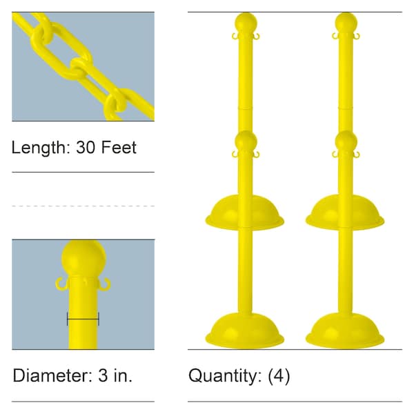 Yellow Heavy Duty Stowable Stanchion and Chain Kit, PK4