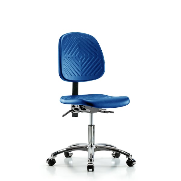 Poly Chair Chrome, Desk, Med Back, Casters, Blue