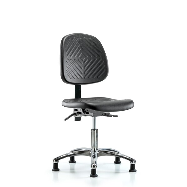 Desk Chair Desk Chair, Med, Poly, Bk Chrm, Tilt, Glides, No Arms, 17" to 22" Height, Black; Blue