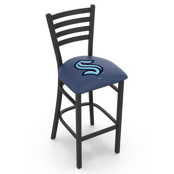 25" Black Wrinkle Seattle Kraken Stationary Counter Stool, Ladder Back