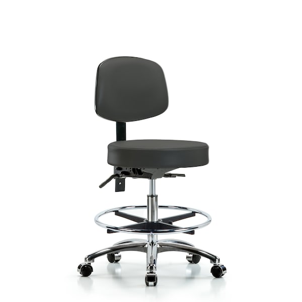 Bench Stool, Med, Vin, Bk, Chrm, Cast, Gry