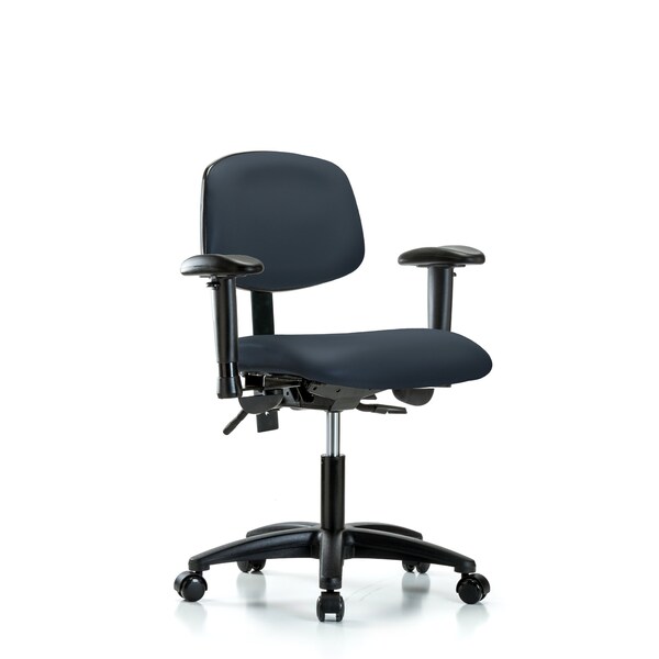 Desk Chair Desk Chair, Vinyl, Tilt AA Casters, Nav, Adjustable Arms, 18" to 23" Height, Vinyl