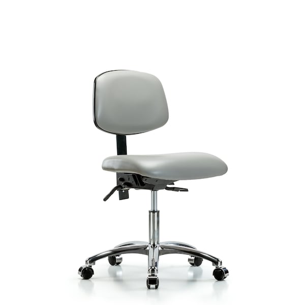 Desk Chair Desk Chair, Vinyl, Chrome Casters, Dov, No Arms, 18" to 23" Height, Vinyl, Dove