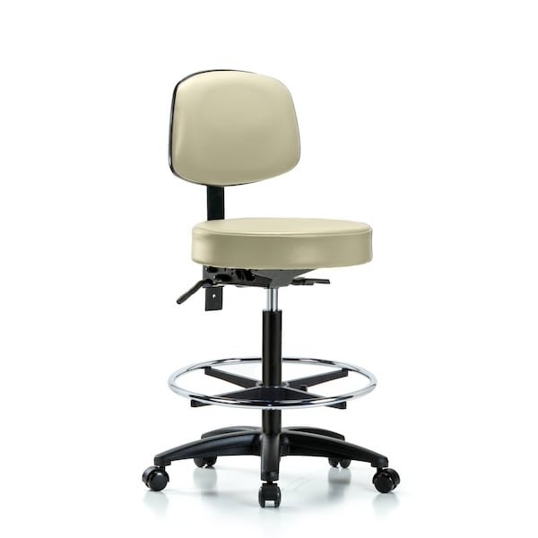 Bench Stool, Hi, Vin, Bk, CF, Casters, Wht