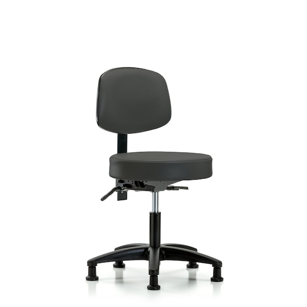 Desk Stool, Vinyl, Bk, Tilt, Glides, Gry