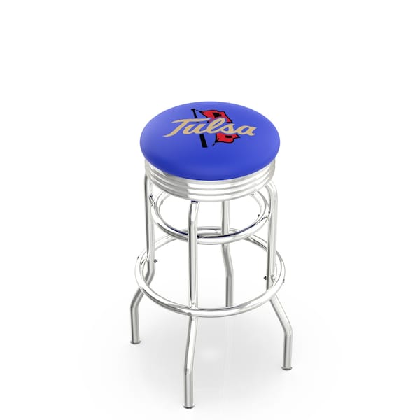 25" Chrome 2-Ring Tulsa Swivel Bar Stool, Accent Ring