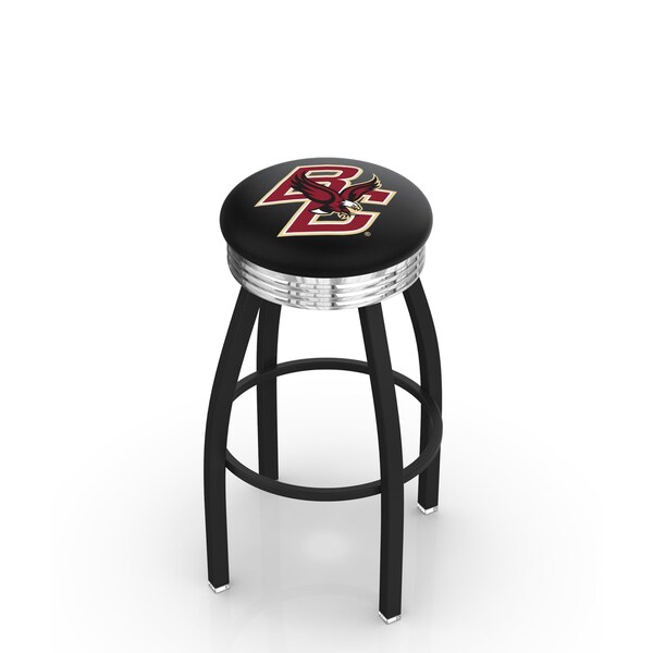 25" Blk Wrinkle Boston College Swivel Bar Stool, Chrome Ring