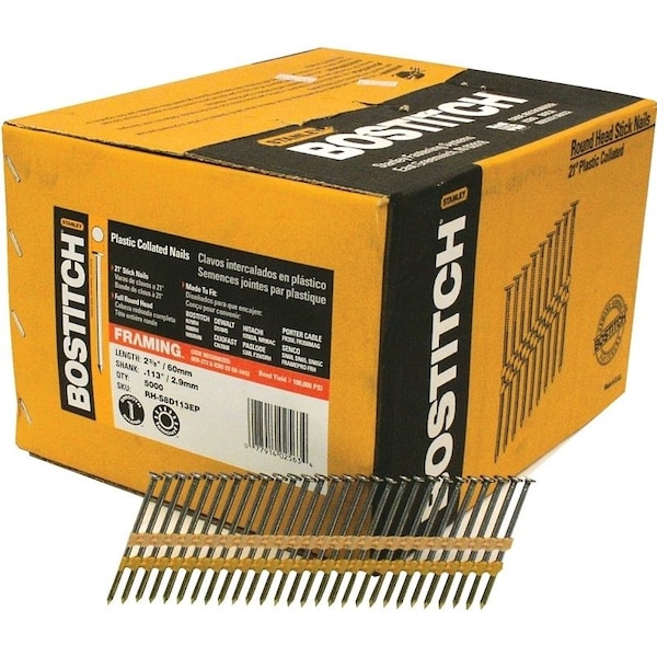 Collated Framing Nail, 2-3/8 in L, 12 ga, Round Head, 21 Degrees