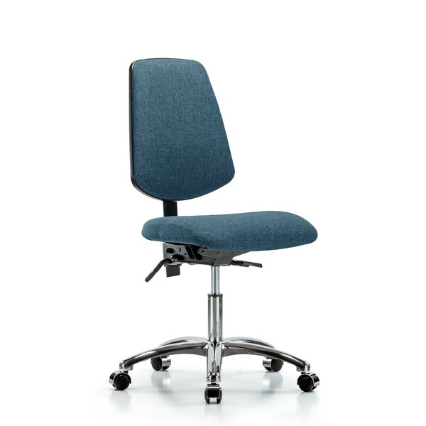 Desk Chair Fab Desk Chair, Med, Bk, Chrm, Casters, Blu, No Arms, 19" to 24" Height, Fabric, Blue