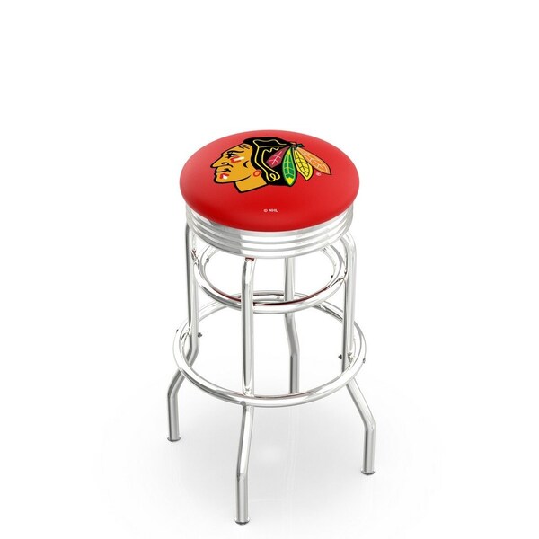 25" Chrome 2-Ring Chicago Blackhawks Swivel Bar Stool, Accent Ring
