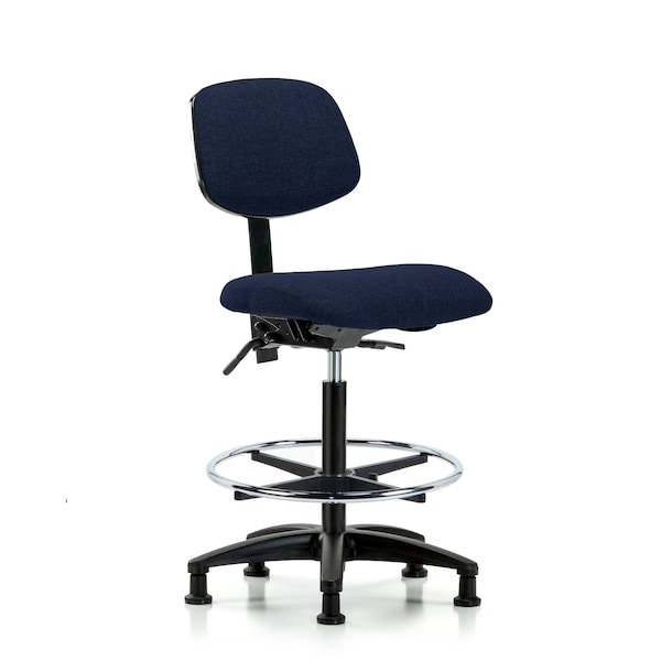 Chair, Fabric, Hi Bench, Tilt CF Glides, Nav, No Arms, 26" to 35-1/2" Height, Dark Blue