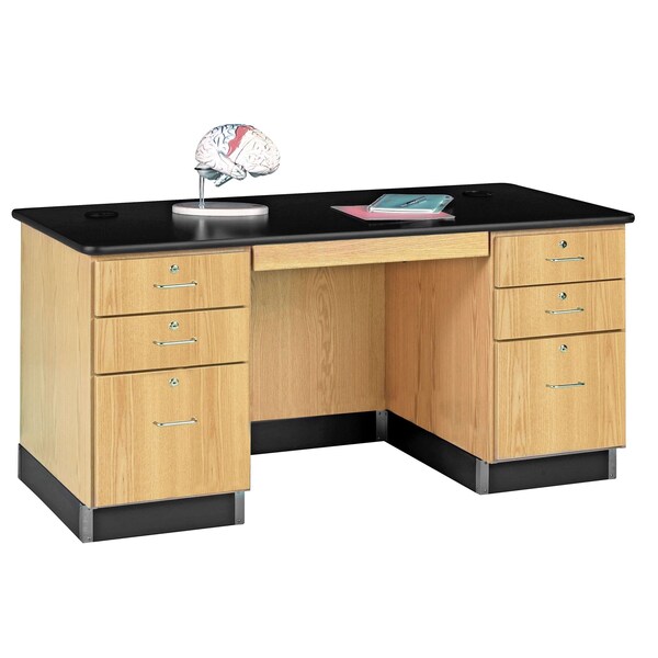 Teachers Desk Desk, Teacher, 60" x 30" x 30", 30" D X 30" H, 60" W X Red Oak