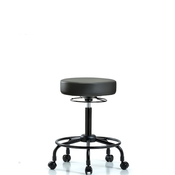Vinyl Stool, Med Bench, Round Tube Base, Casters, Carbon
