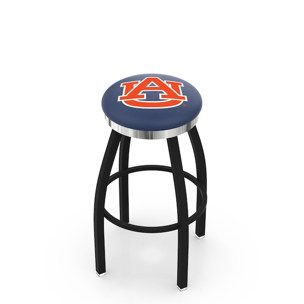 25" Blk Wrinkle Auburn Swivel Bar Stool, Chrome Ring