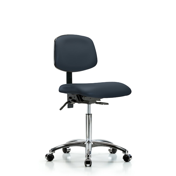 Chair, Vin, Med Bench, Chr Tilt Casters, Nav, No Arms, 22" to 29" Height, Imperial Blue