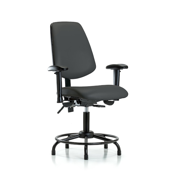 Desk Chair Adjustable Arms, 18" to 23" Height, Vinyl, Charcoal
