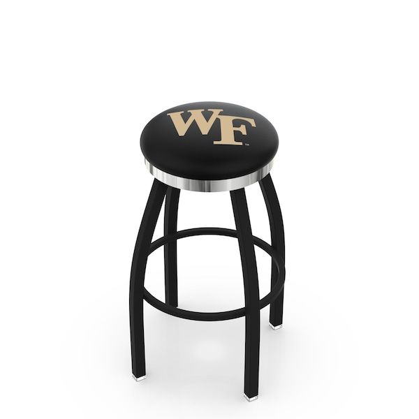 25" Blk Wrinkle Wake Forest Swivel Bar Stool, Chrome Ring