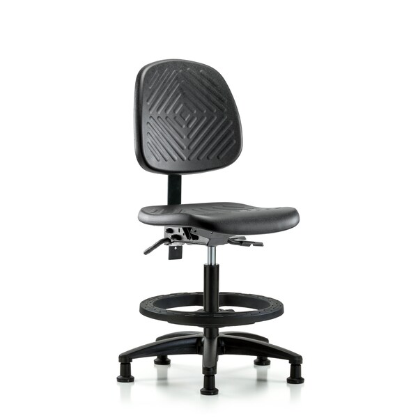 Bench Chair, Poly, Med, Bk, Tilt, BF Glides, No Arms, 19-1/2" to 27-1/2" Height, Black; Blue