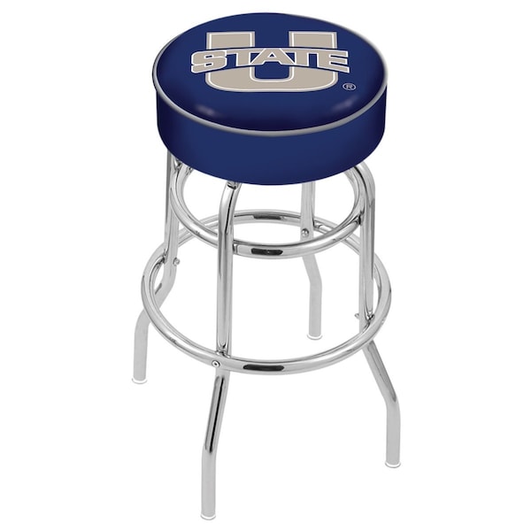 25" Utah State Cushion Seat, 2-Ring Chrome Swivel Bar Stool