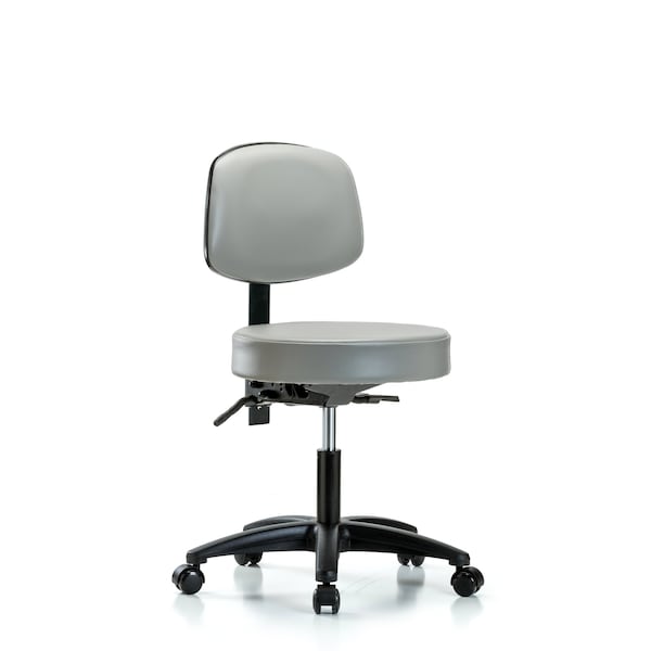 Vinyl Stool, Back, Desk, Casters, Sterling