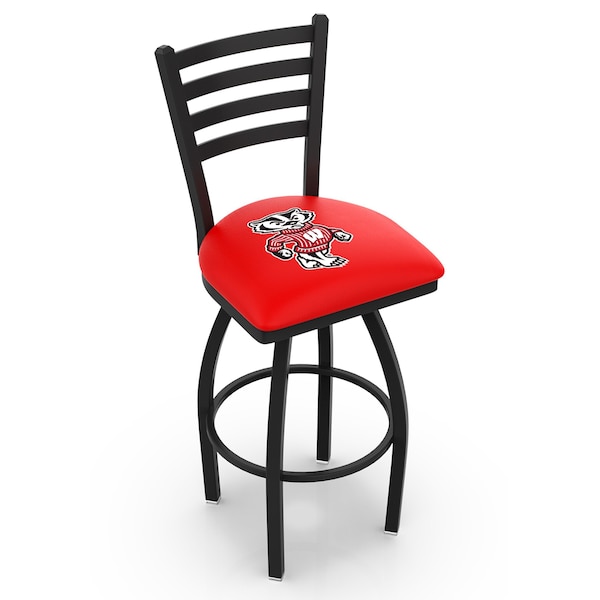 25" Blk Wrinkle Wisconsin "Badger" Swivel Bar Stool, Ladder Back