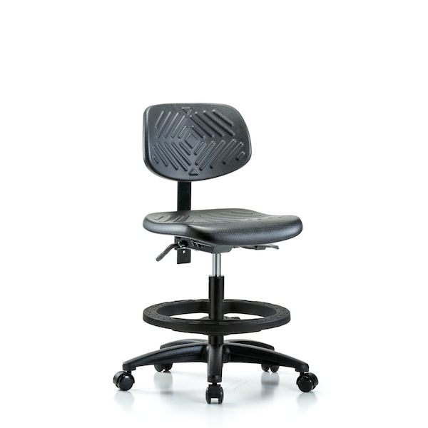 Chair, Poly, Med Bench, BF Casters, No Arms, 19-1/2" to 27-1/2" Height, Black; Blue