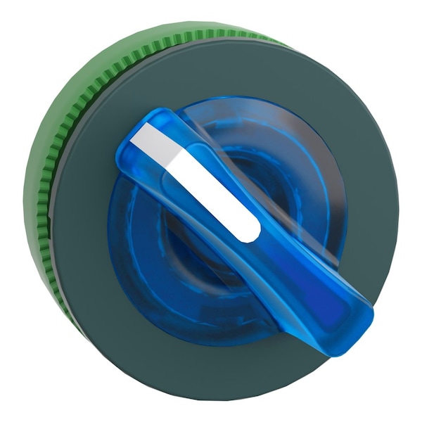 Head for illuminated selector switch, Harmony XB5, plastic, blue handle, universal LED, 2 positions, spring return