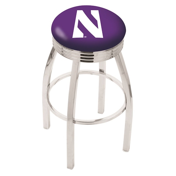 25" Chrome Northwestern Swivel Bar Stool, Accent Ring