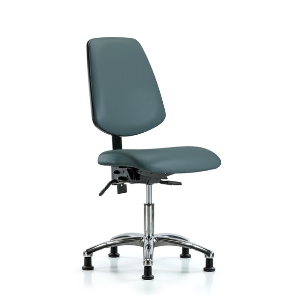Desk Chair Desk Chair, Vinyl, Med, Bk, Chrm, Glides, Blu, No Arms, 18" to 23" Height, Vinyl