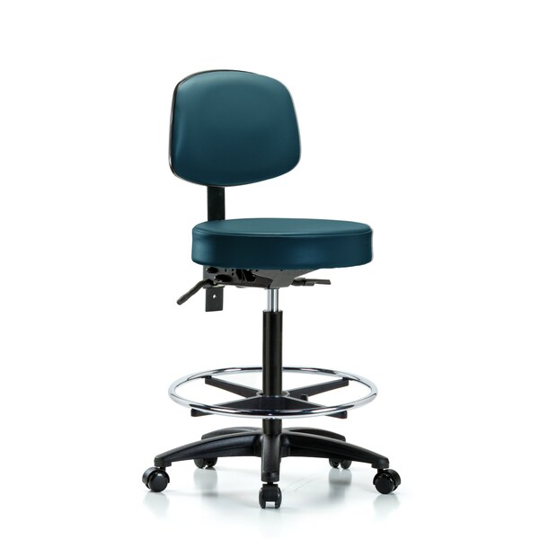 Vinyl Stool, Back, High Bench, Foot Ring, Casters, Royal