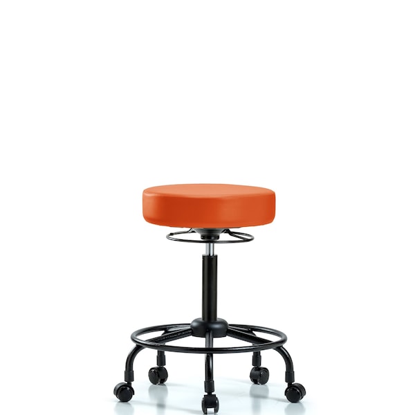 Bench Stool, Med, Vinyl, RT, Casters, Orange