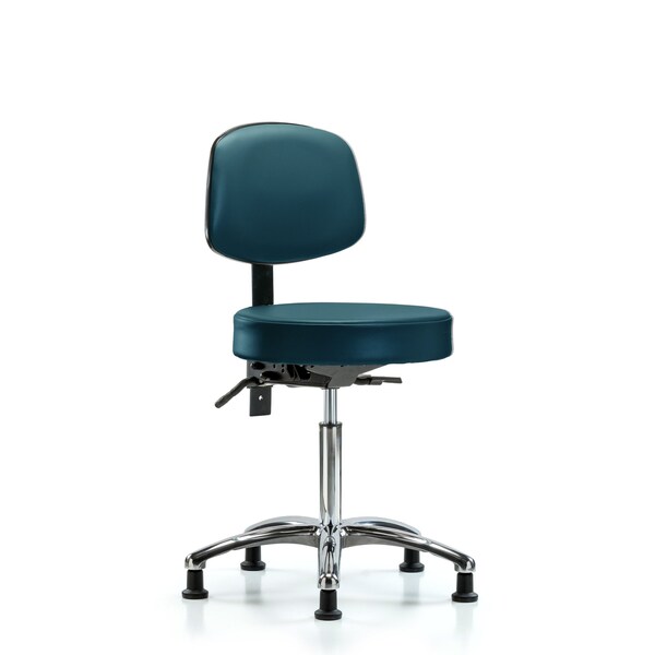 Vinyl Stool, Back, Chrome, Med Bench, Tilt, Glides, Royal