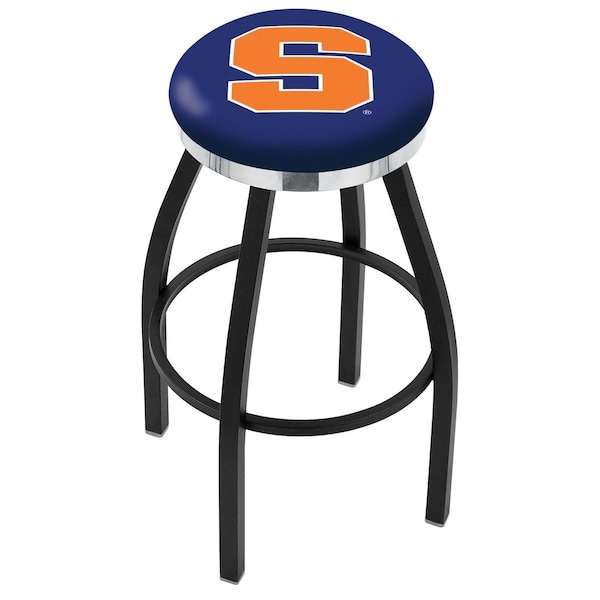 25" Blk Wrinkle Syracuse Swivel Bar Stool, Chrome Ring