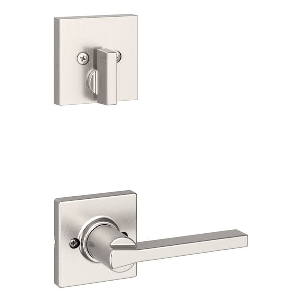 Single Cylinder Interior Casey Lever Trim with Square Rose Satin Nickel Finish