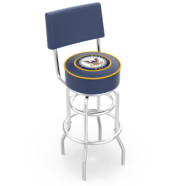 25" Chrome 2-Ring U.S. Navy Swivel Bar Stool, Back