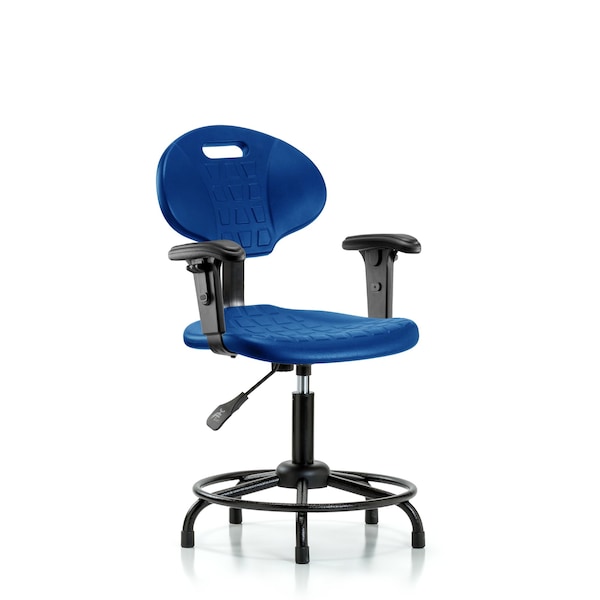 Erie Poly Chair, Desk, Arms, Round Tube Base, Glides, Blue