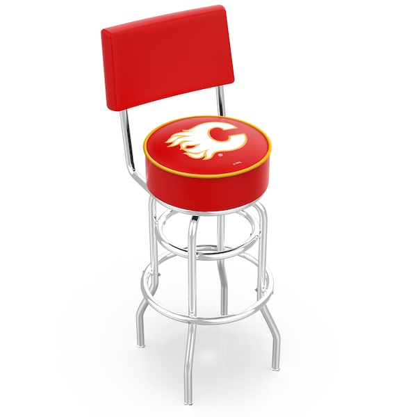 25" Chrome 2-Ring Calgary Flames Swivel Bar Stool, Back