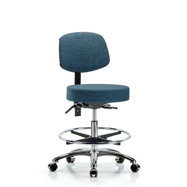 Bench Stool, Med, Fab, Bk Chrm, CF, CastBlu