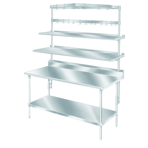 Overshelf, table mounted, single, 108 in.W x 15 in.D, stainless steel, uprights of shelf