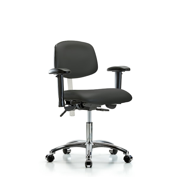 Clean Room Chair Desk Chair, Vinyl, Caster, Gry, CL100, Adjustable Arms, 18" to 23" Height, Vinyl