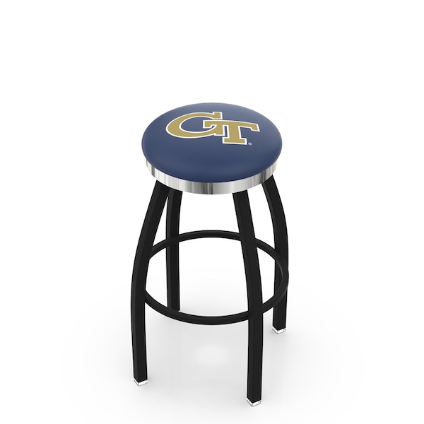 25" Blk Wrinkle Georgia Tech Swivel Bar Stool, Chrome Ring