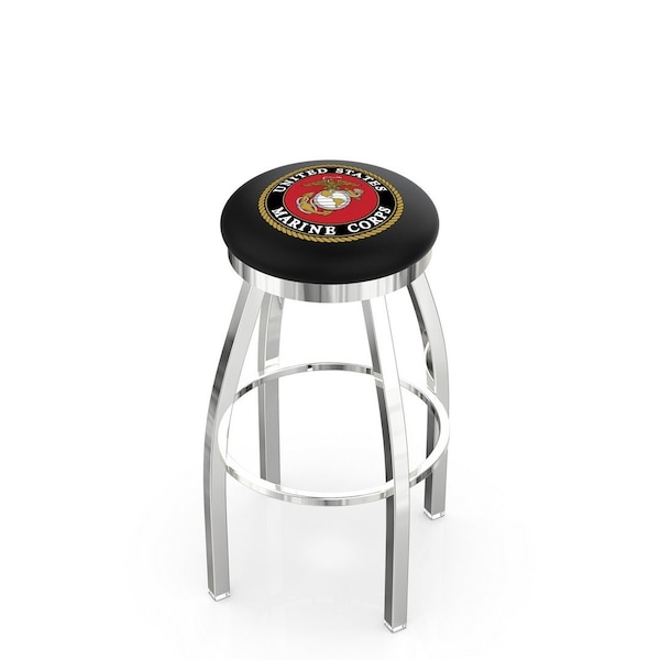 25" Chrome U.S. Marines Swivel Bar Stool, Accent Ring