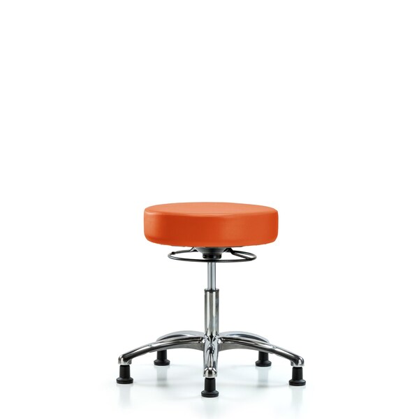 Desk Stool, Vinyl, Chrome, Glides, Orange
