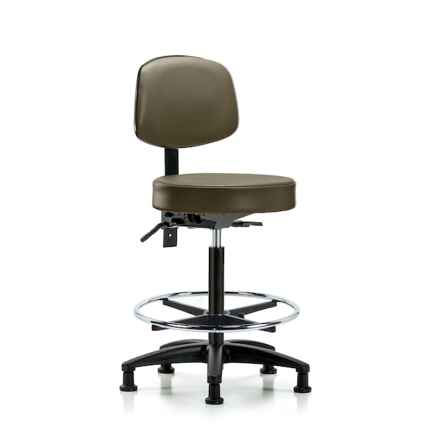 Vinyl Stool, Back, High Bench, Foot Ring, Glides, Royal