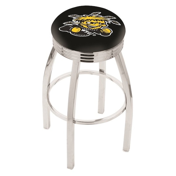 25" Chrome Wichita State Swivel Bar Stool, Accent Ring